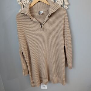 2/$20 H&M sweater Tan Zip Large Ribbed Knit Wide Sleeve Oversized